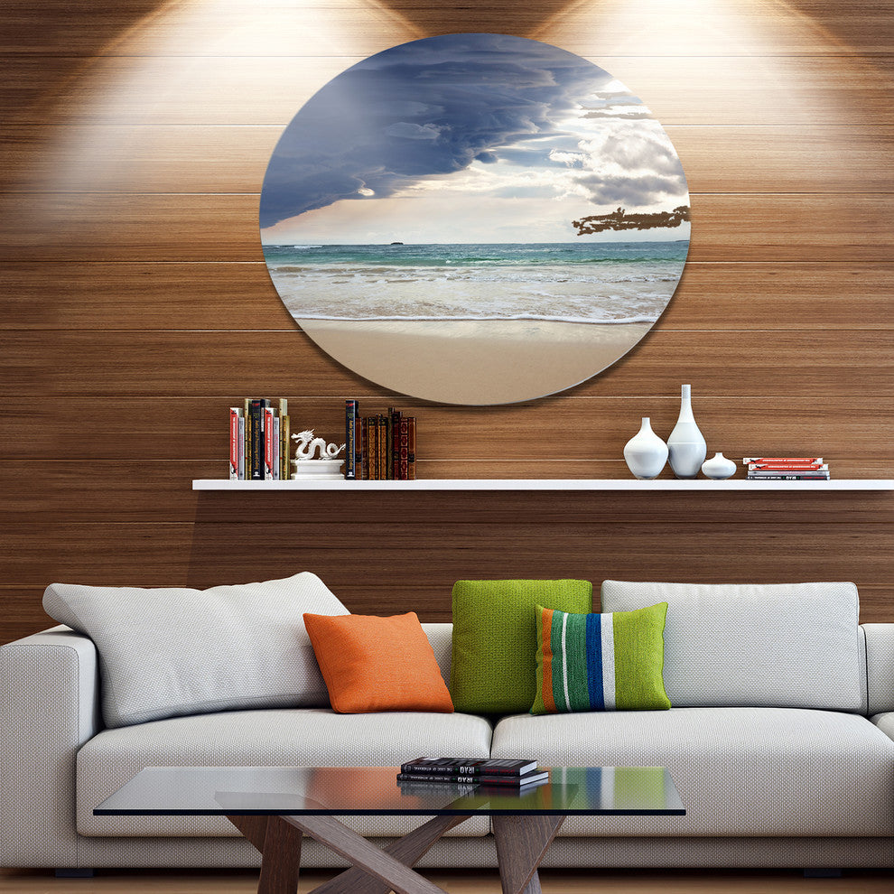 Heavy Clouds Over Pacific Ocean, Seashore Large Disc Metal Artwork, 36"