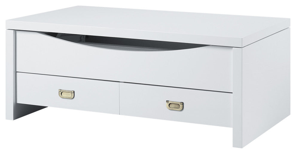 2 Drawers Coffee Table, High Gloss White Finish