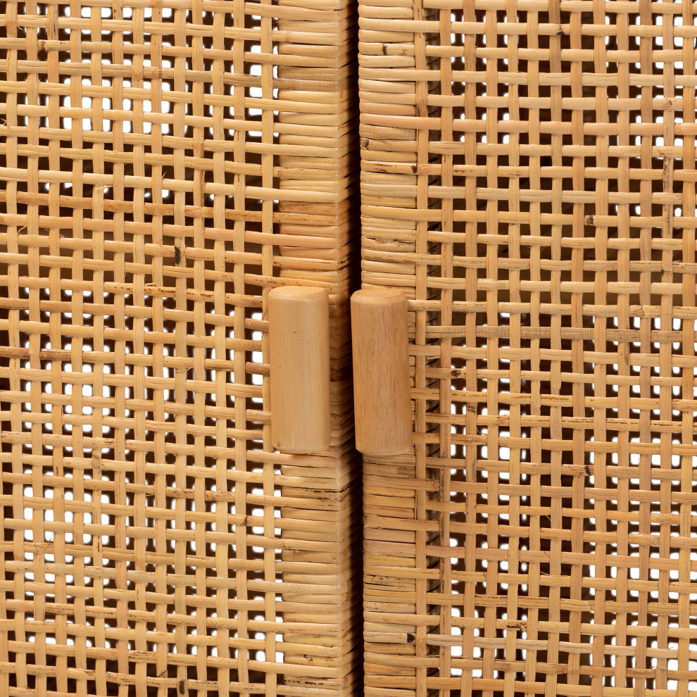 Merleen Natural Brown Rattan Cabinet, 2-Shelf