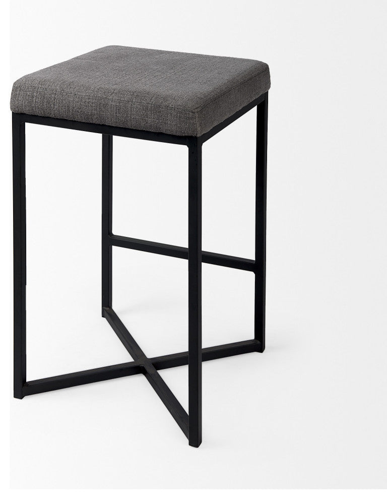 Geo Cube Black Metal and Gray Counter Stool