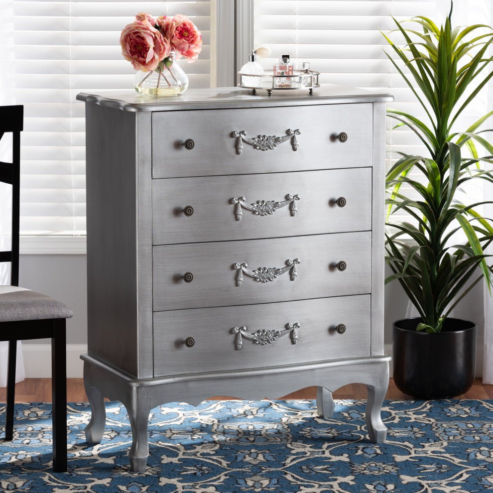 Callen Classic and Traditional Silver Finished Wood 4-Drawer Storage Cabinet