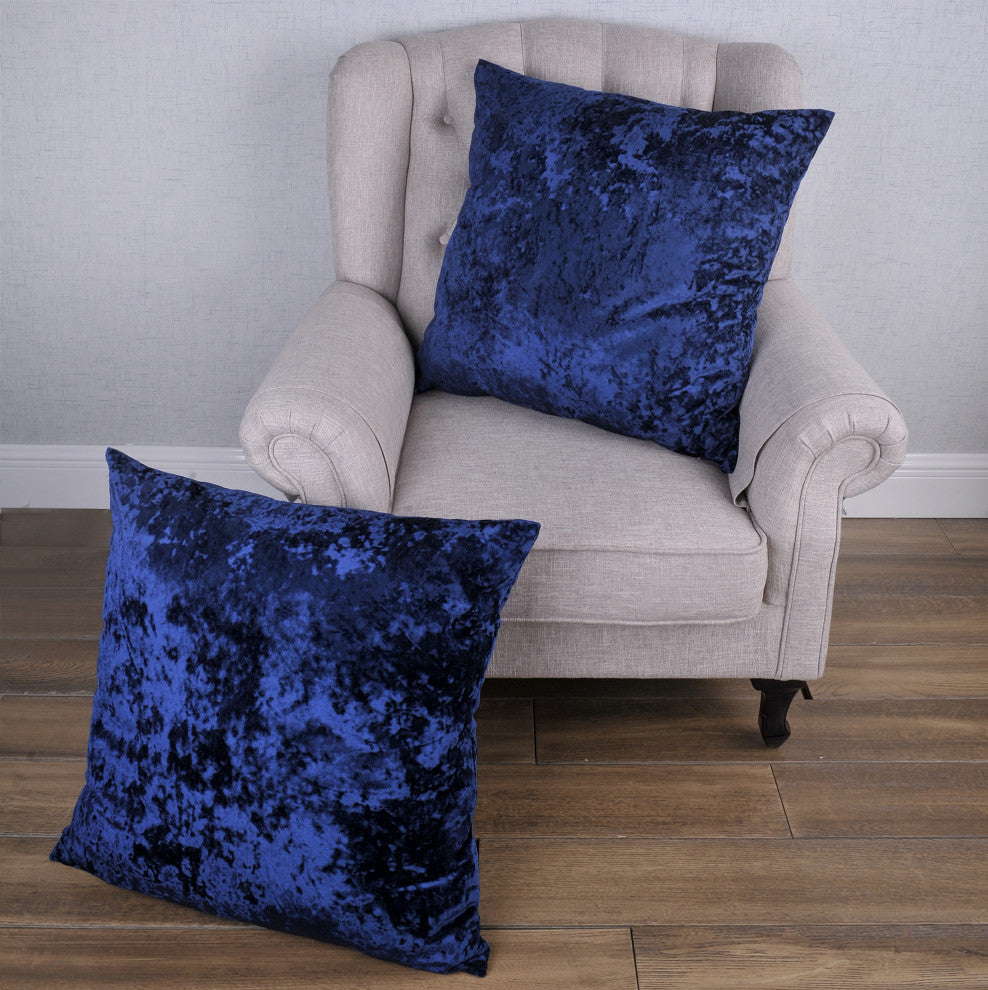 Crushed Velvet Pillow Cover 2 Piece Set, Blue, 26" X 26"