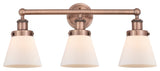 Edison Small Cone-3 Lt 25"Bath Vanity Lt-Antique Copper Finish-Matte White Shade