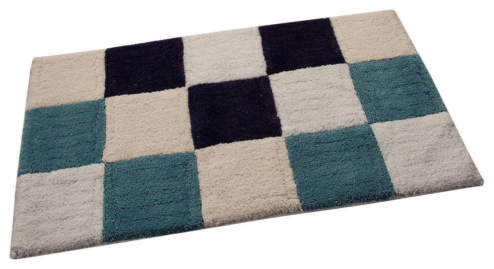 Bath Rug Cotton, 2 Piece, 34"x21" and 36"x24", Multi Blue, GSF 195, Dice