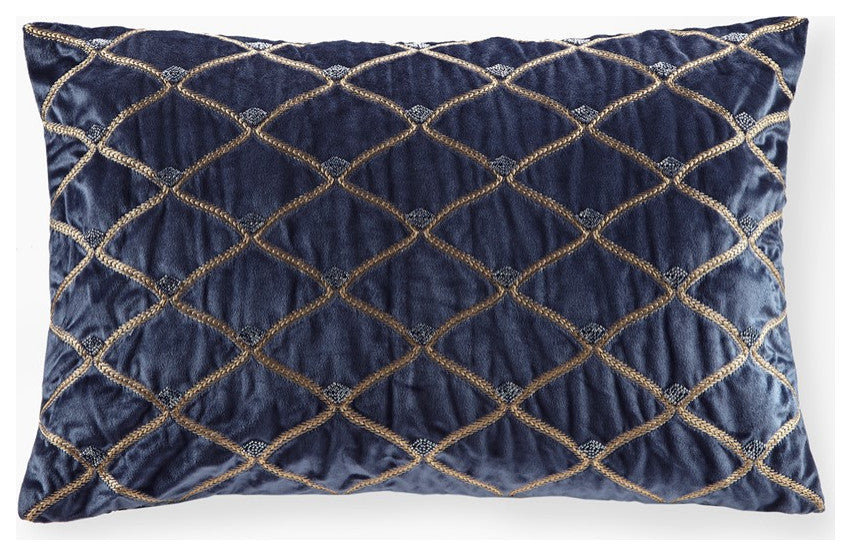 Croscill Aumont Velvet Oblong Pillow, Goose Feather, Navy Blue