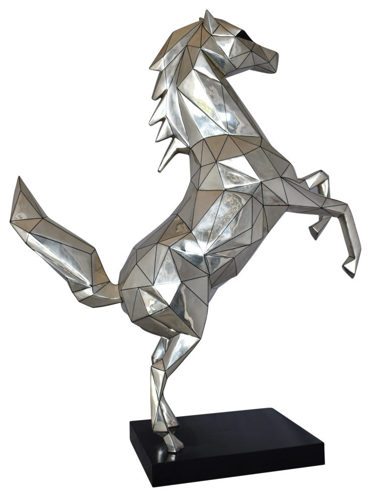 Modern Textiled Ferrari Horse Silver Finish Bronze Statue Size: 30" x 11" x 38