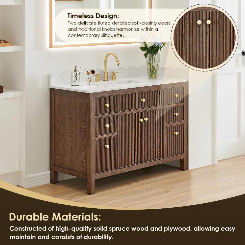 Cerrito Bathroom Vanity, Brown Brushed Oak, 48" Single, Without Mirror