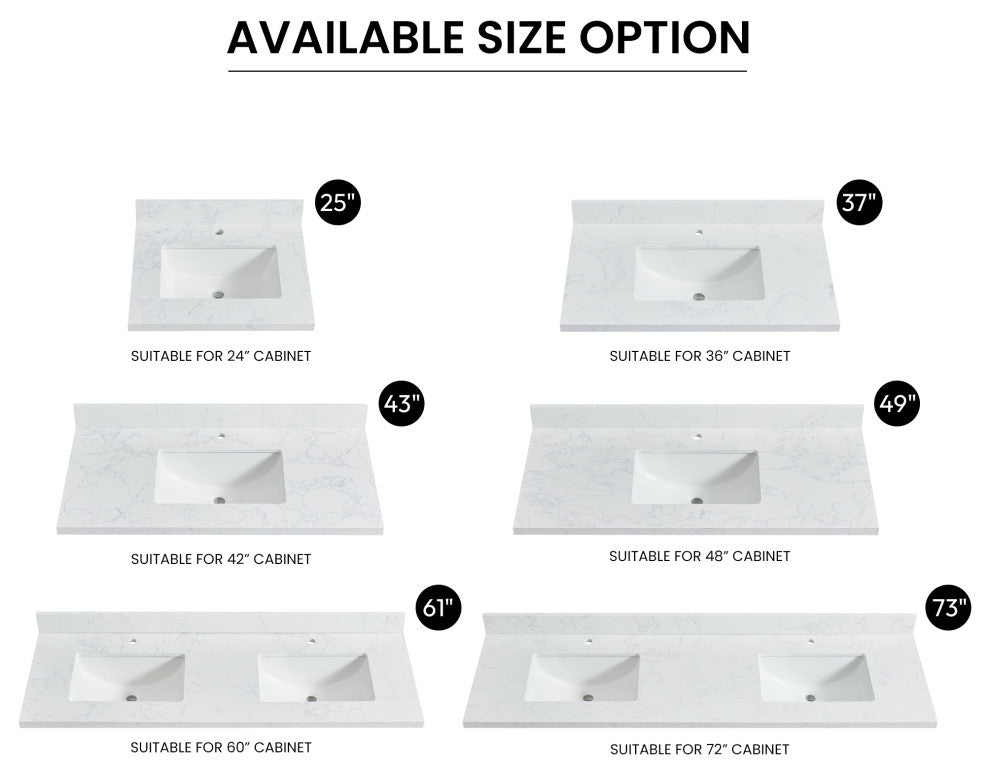 Malaga Composite Stone Vanity Top With Ceramic Sink, Grain White, 37"