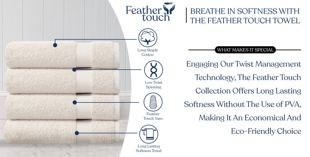 Delara 100% Organic Cotton Plush Bath Towels, 30"x58", Set of 4, Ivory