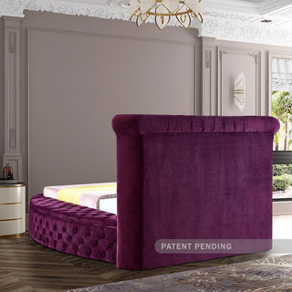 Luxus Button Tufted Velvet Round Bed, Purple, Full