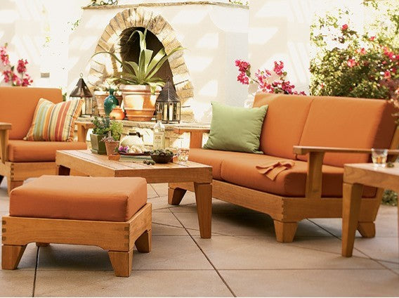 6-Piece Caranas Outdoor Teak Sofa Set With Sunbrella Cushions Frequency Ash, Linen Straw