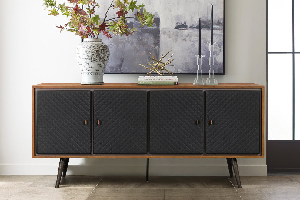 Coco Rustic Oak Wood and Faux Leather Sideboard Cabinets