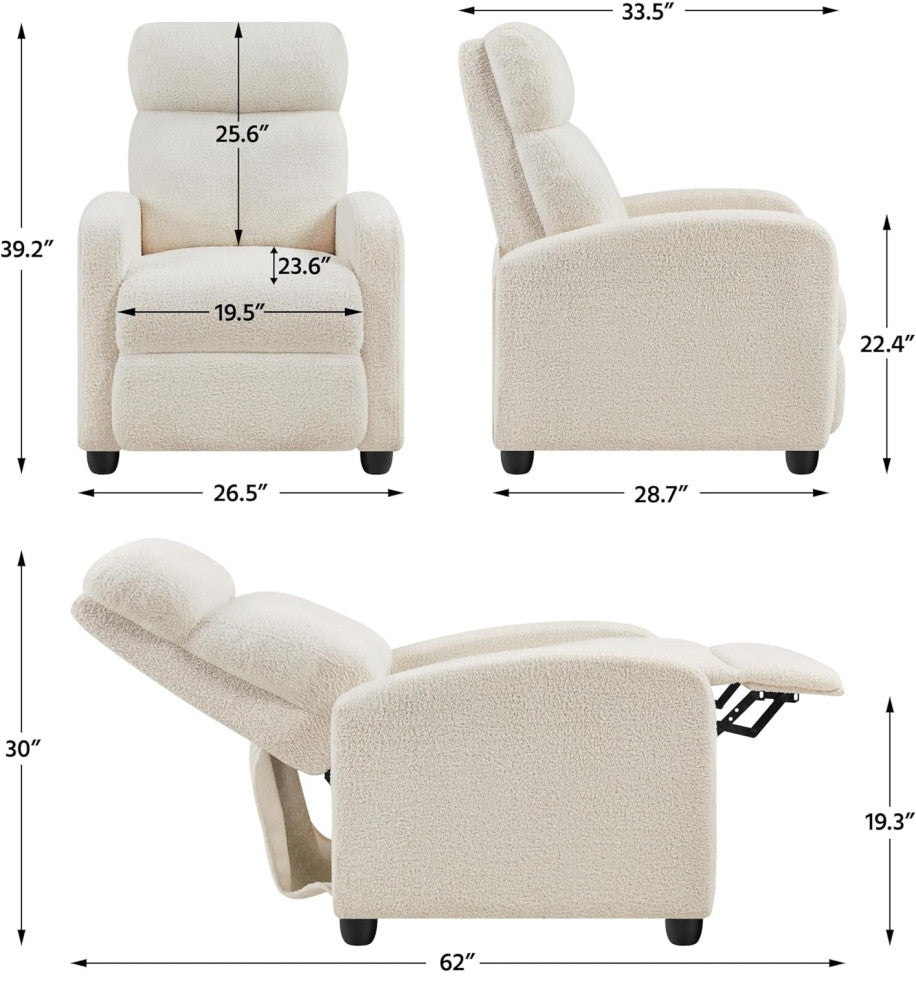 Ivory Upholstered Recliner with Pocket Springs and Cozy Boucle Fabric
