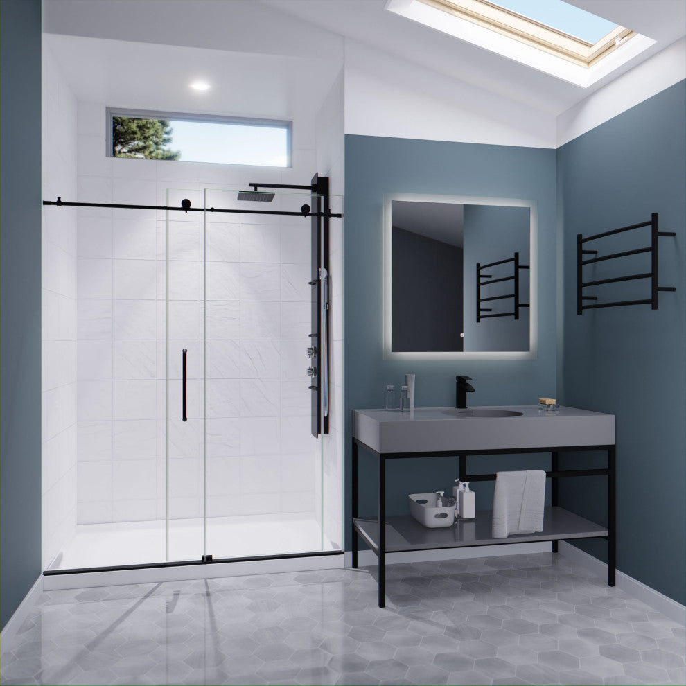 Madam Series 60 in. W x 76 in. H Frameless Sliding Shower Door in Matte Black