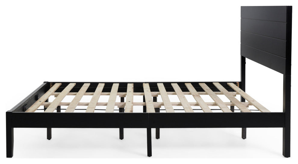 Apollo Queen Size Bed With Headboard, Black Finish, Natural