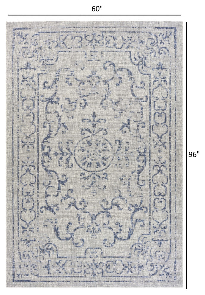 5' X 8' Blue And Gray Indoor Outdoor Area Rug