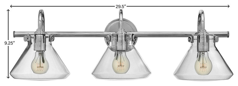 Hinkley Congress Medium Retro Glass Three Light Vanity, Chrome