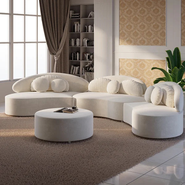 Modern 7-Seat Sofa Curved Sectional Modular Velvet Upholstered & Ottoman