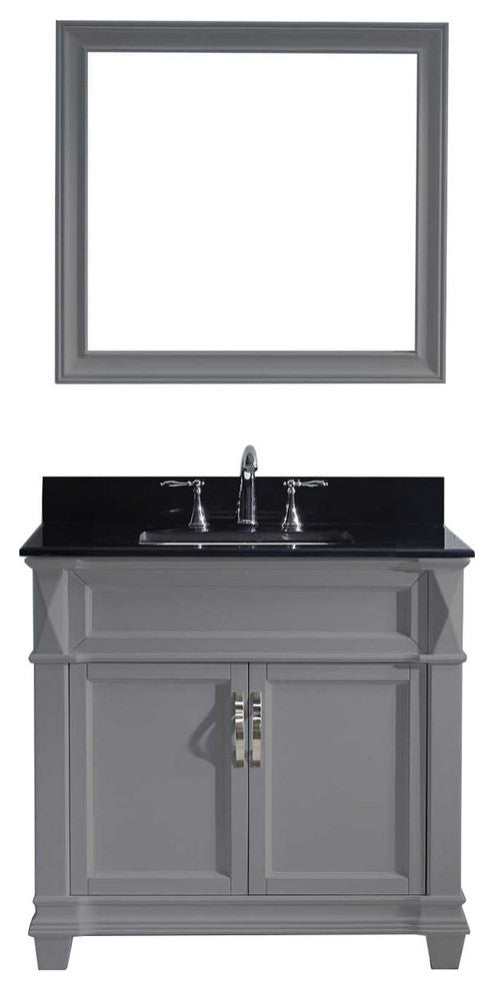 Virtu Victoria 36" Single Bathroom Vanity, Gray With Faucet and Mirror