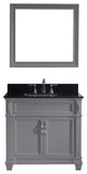 Virtu Victoria 36" Single Bathroom Vanity, Gray With Faucet and Mirror