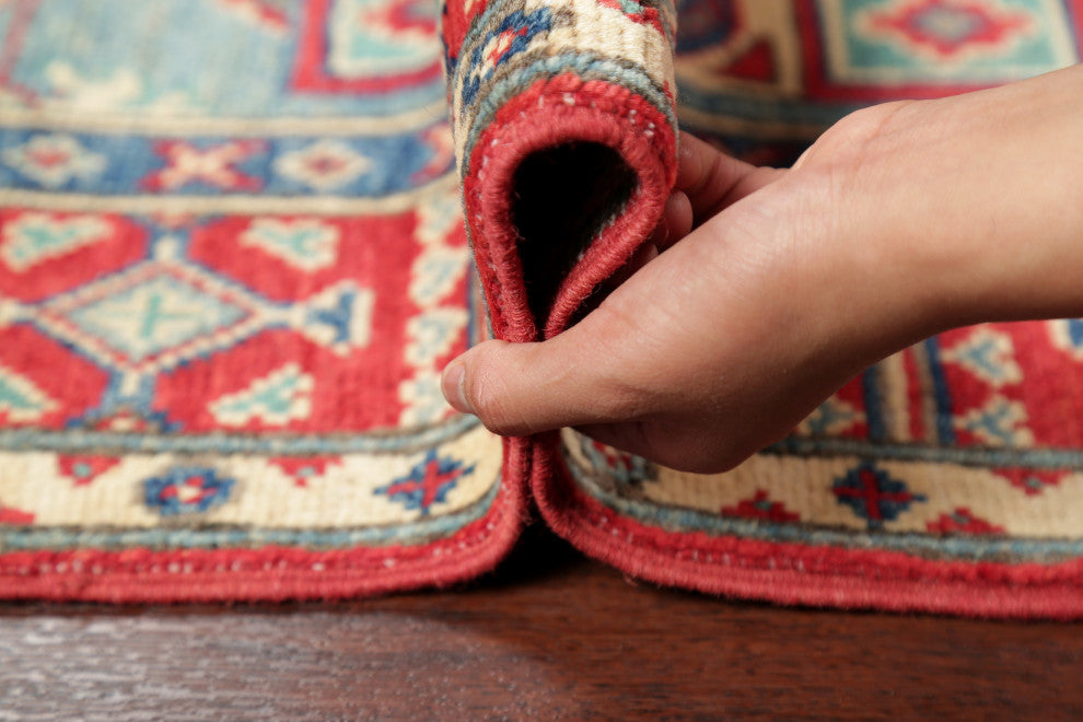 Kazak Oriental Traditional Area Rug Hand Made Pakistani, Blue, 5'0"x3'2