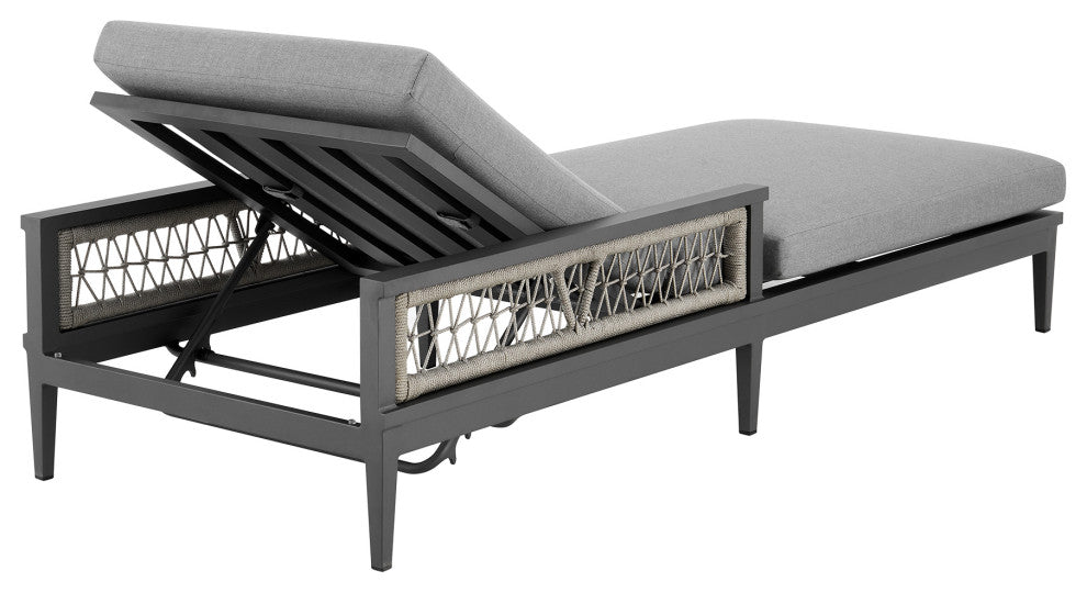 Zella Outdoor Patio Chaise Lounge Chair Aluminum Gray Rope/Earl Gray Cushions