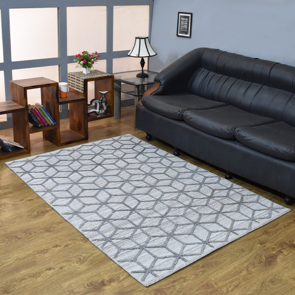 HAND WOVEN FLAT WEAVE KILIM POLYESTER AREA RUGS -Rectangle,Light Gray,Geometric, [Rectangle] 8'x10'