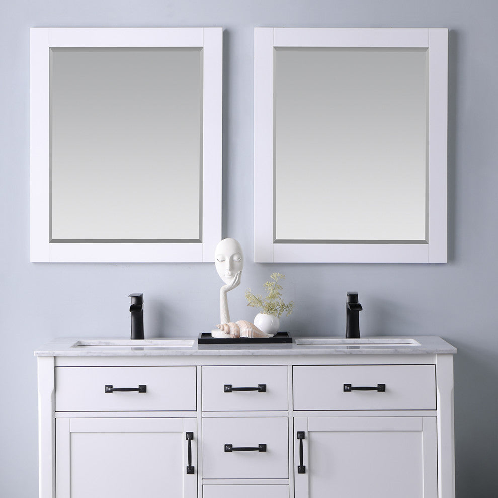 Maribella Rectangular Bathroom Wood Framed Wall Mirror, White, 28"
