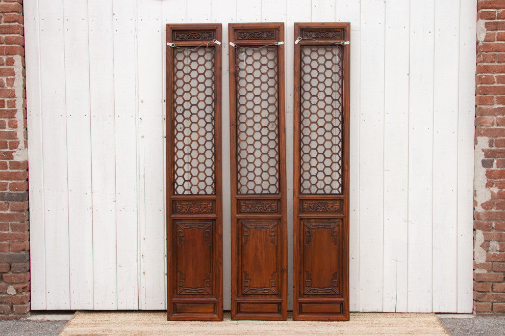 Set of 3 Mid-Century Honeycomb Chinese Panels