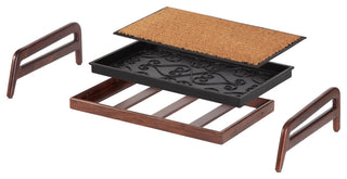 Single-Tier Brown Stand With 2-Pair Rubber Boot Tray Irish Lion