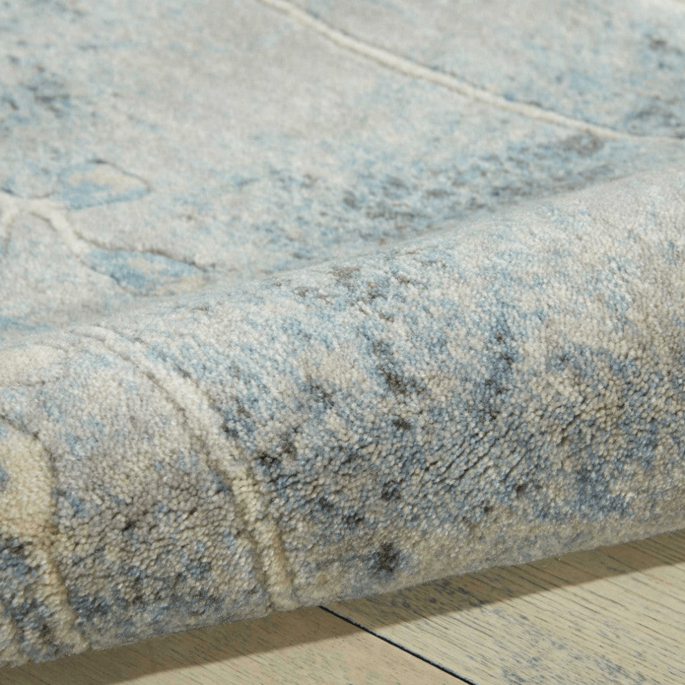 6' Blue Round Floral Power Loom Area Rug