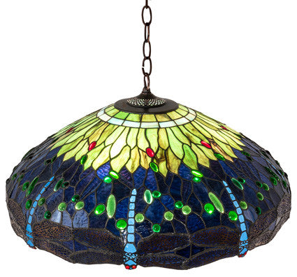 Meyda Lighting 26214 22" Wide Tiffany Hanginghead Dragonfly Pendant