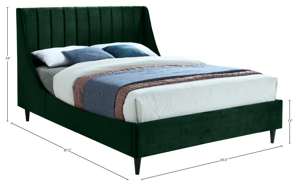 Eva Velvet Upholstered Bed, Green, Queen