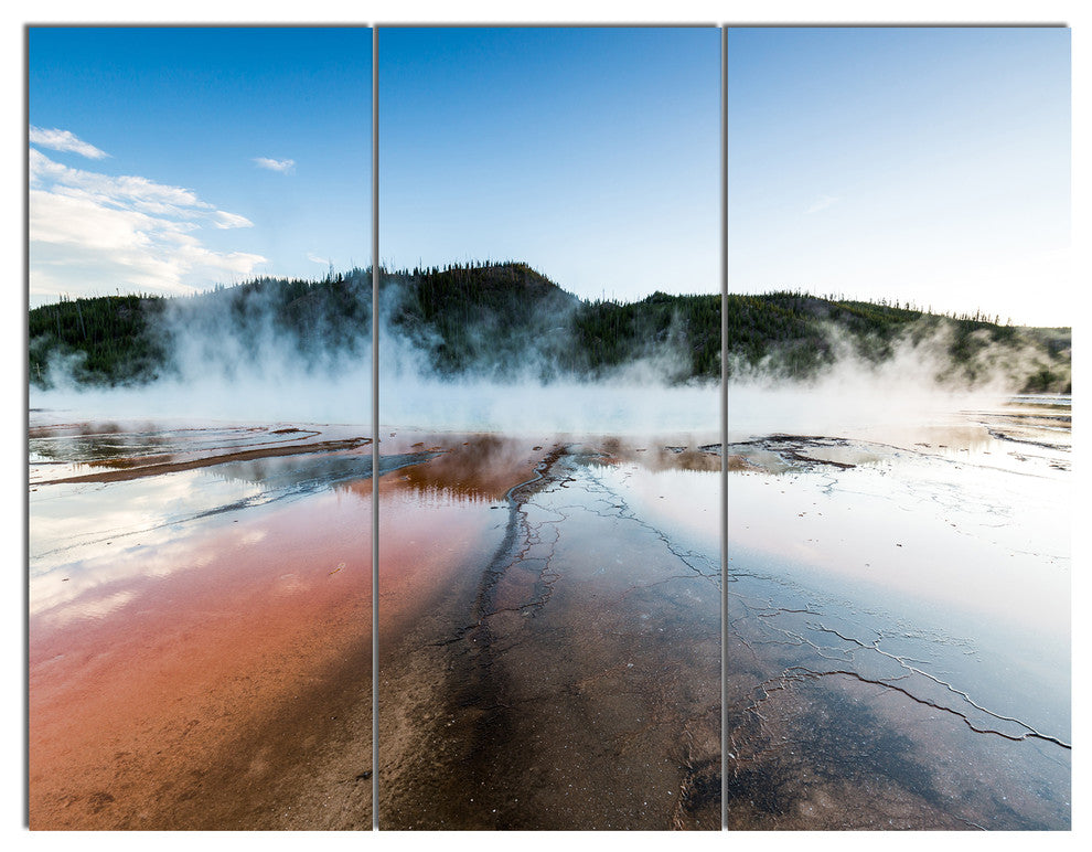 Grand Prismatic Spring at Sunset, Seashore Triptych Canvas Art, 36x28, 3 Panels
