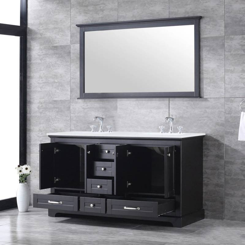 Dukes 60" Espresso Double Square Sink Vanity with Quartz Top, With Faucet and Mi