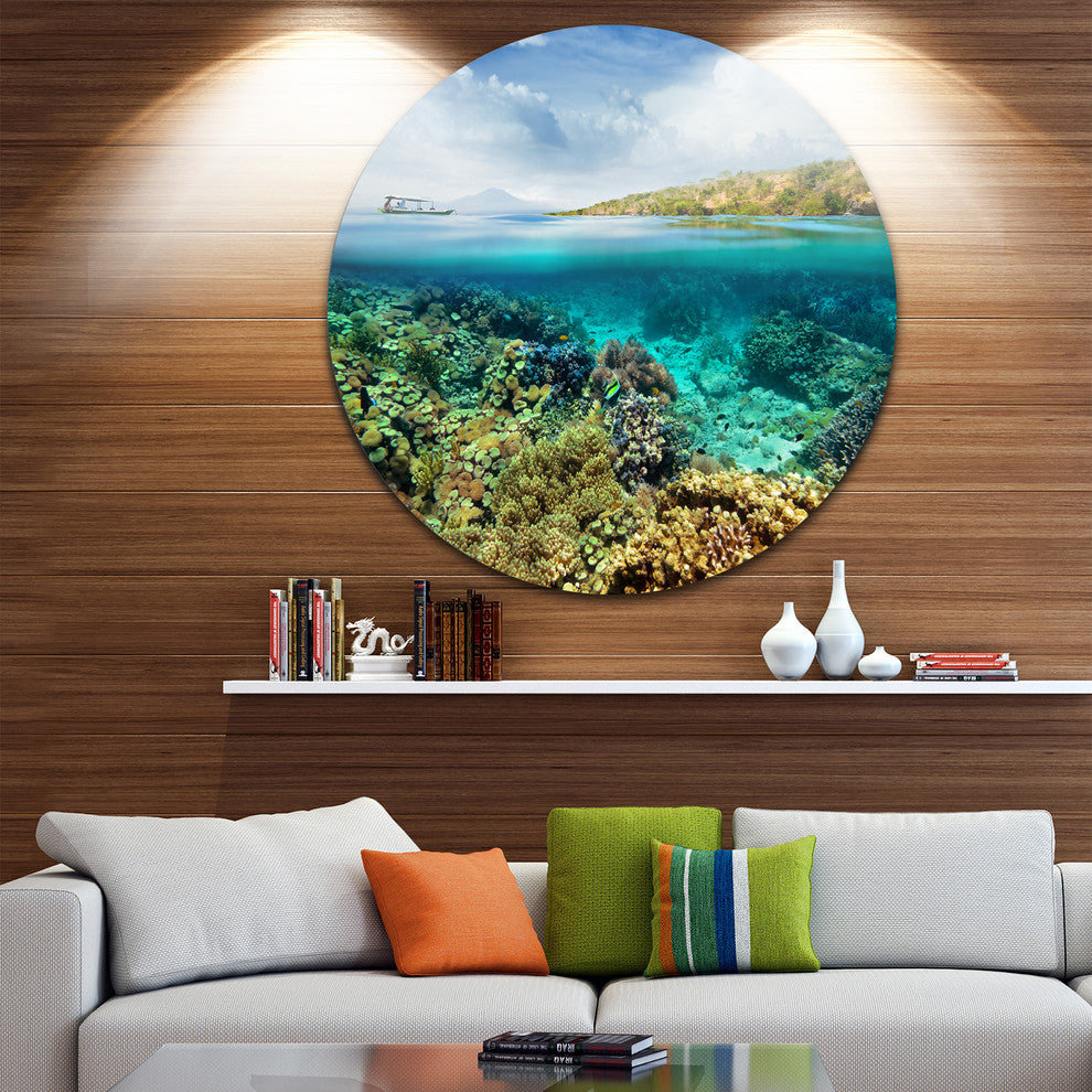 Coral Reef Island, Seascape Photo Disc Metal Wall Art, 38"