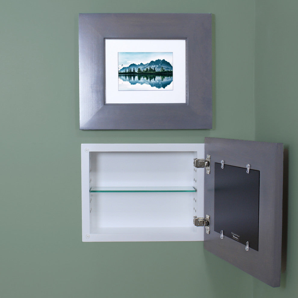 Landscape Recessed Concealed Medicine Cabinet, 14"x11", Gray