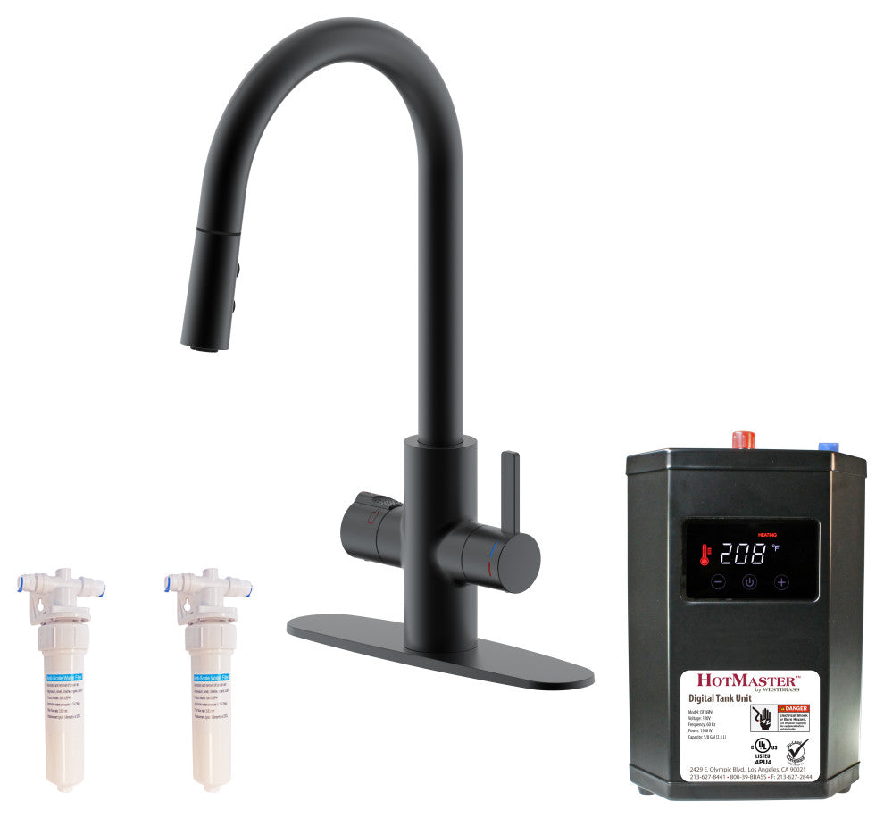 HotMaster 4 in 1 Instant Hot Kitchen Faucet with Tank, Matte Black