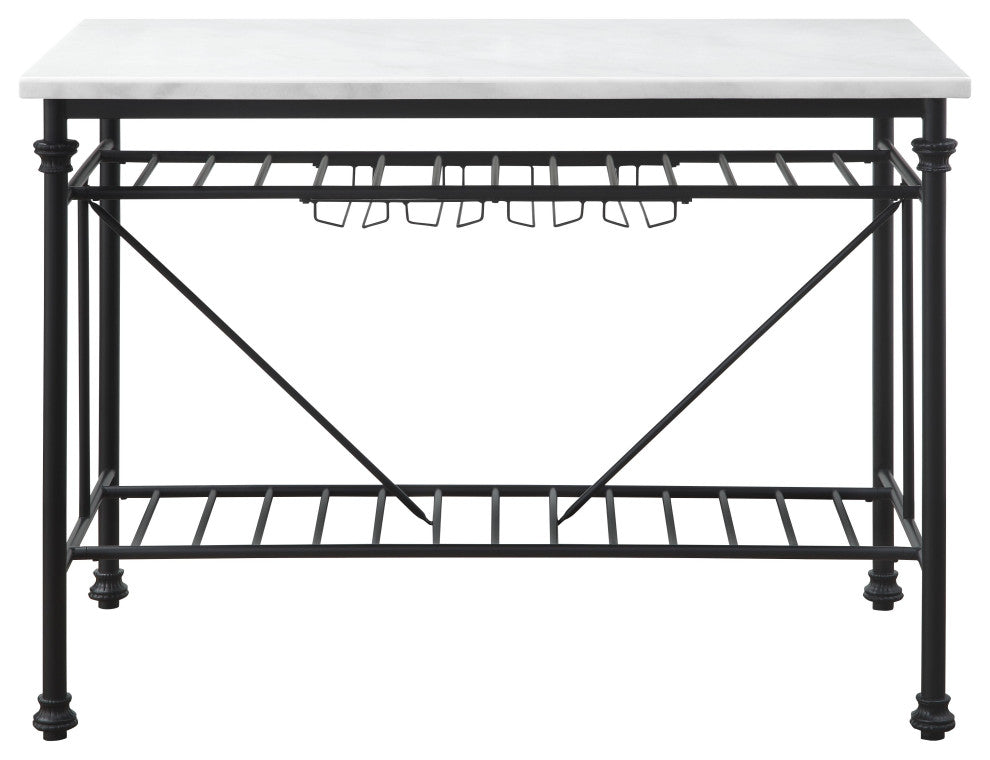 Mera Kitchen Island, White Cultured Stone and Gray Finish