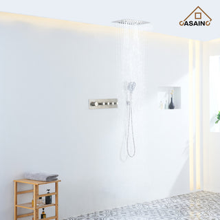 16 Inch Luxury Thermostatic Shower System, Brushed Nickel