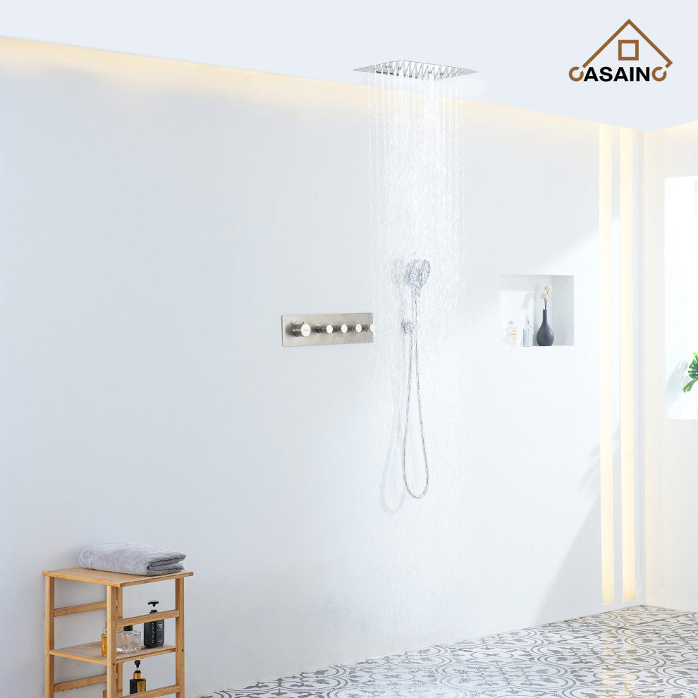 16 Inch Luxury Thermostatic Shower System, Brushed Nickel