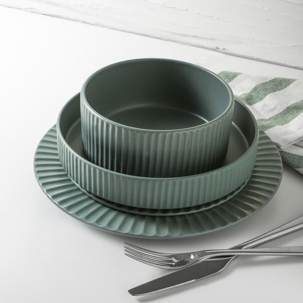 Christian Siriano Lusso Stoneware 32 Piece Dinnerware Set, Stone