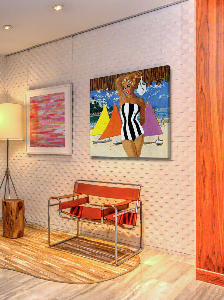 "Striped Swimsuit" Painting Print on Wrapped Canvas