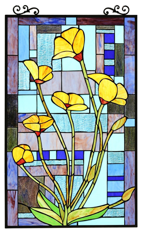 CHLOE Lighting CH8P043OF31-VRT LILIUM Tiffany-Style Floral Stained Window Panel