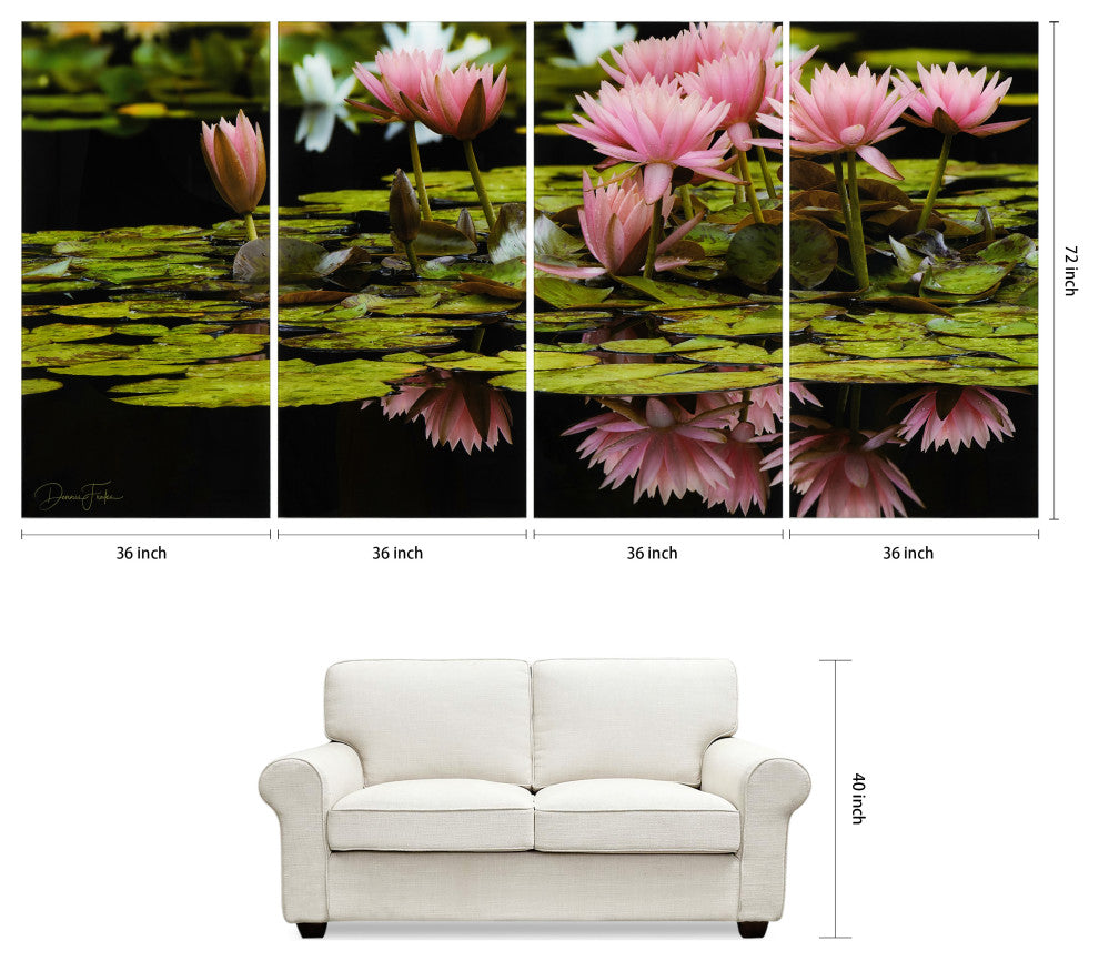 "Victoria Regia" Oversized Frameless Reverse Printed Tempered Art Glass Set