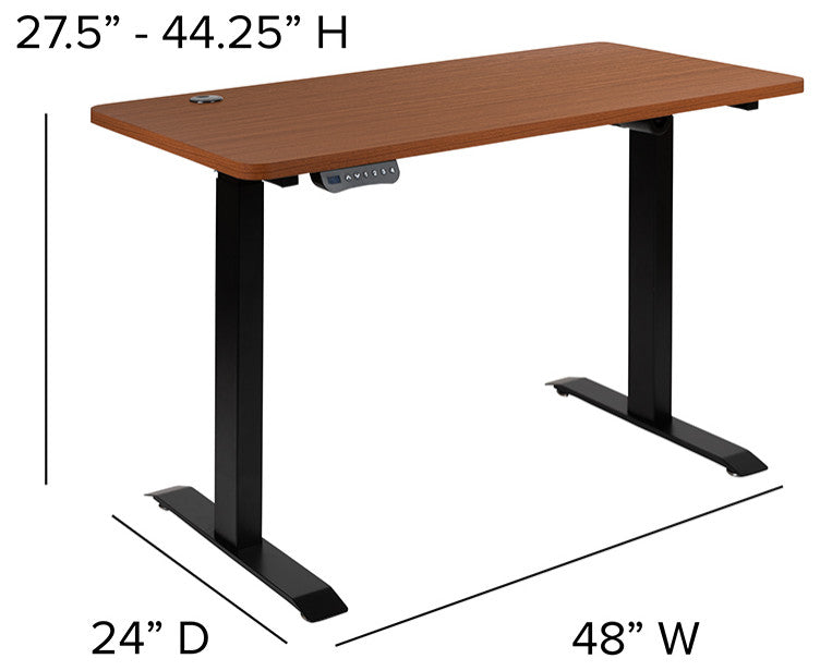 Mahogany Electric Height Adjustable Stand Up Desk with Office Chair