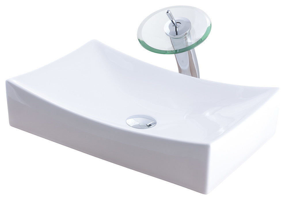 Modern Porcelain Vessel Sink and Faucet Set, Chrome