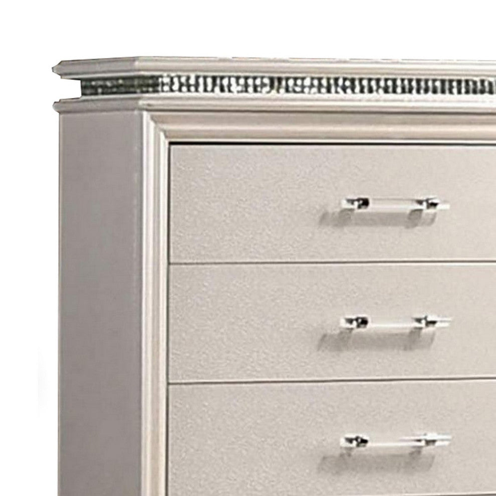 Benzara BM252437 Chest With 5 Drawers and Acrylic Bar Handle, Off white