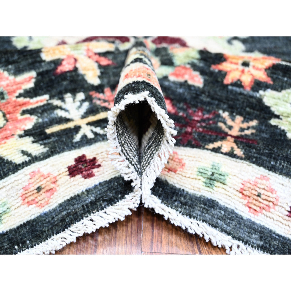 Gunmetal Black Afghan Angora Oushak Wool Hand Knotted Oriental Rug 9'x11'11"
