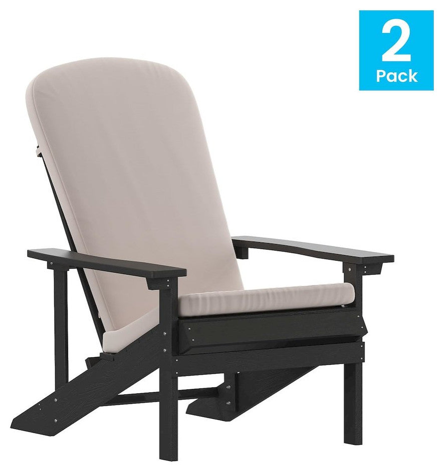 Set of 2 Adirondack Chairs in Slate Gray with Cream Cushions, Porch, and Patio